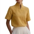 thumbnail image 2 of Trikvn Short Sleeve Blouses for Women Stand Collar Relaxed Fit Work Comfy Tops Summer Elegant Office Solid Basic Casual Business Shirts, 2 of 7