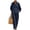 A519_Dark Blue, variant on Two Piece Sets for Women Summer Cotton Linen Button Stand Collar 7 Quarter Sleeves Wide Leg Pants Suit Female Breathable Outfit Wine S
