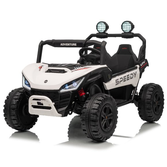 VOLTZ TOYS Premium 24V 2-Seater Kids UTV Ride-On Car - 4WD Quad Motors, Power Battery, Spring Suspension and Parental Remote Control - White