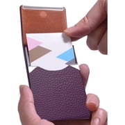 2 pack Business Card Holder, Slim PU Leather & Stainless Steel Business Card Case for Men & Women, Blocking Name Card Holder with Magnetic Closure, Purple