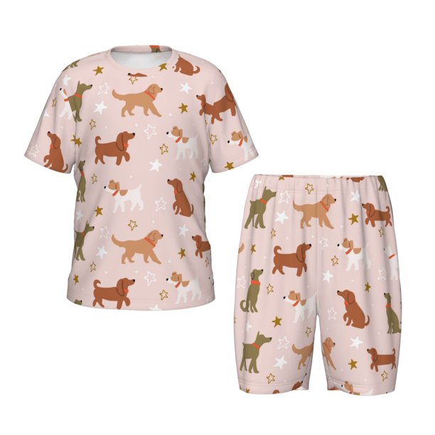 Fotbe Star Cute Dog Pijama Estampada de 2 Piezas para Niños – Ropa de Dormir de Manga Corta Cómoda para Niños y Niñas, Camiseta y Shorts de Algodón-4X-Large
