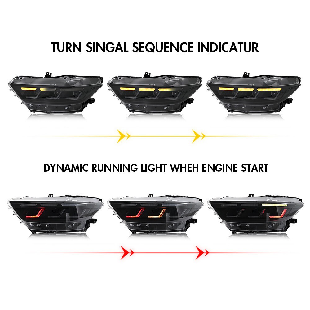 Woudy Pair RGB LED Headlights for Ford Mustang 2015 2016 2017 Head Front Lamp