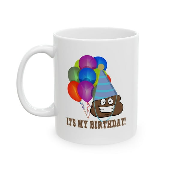 Birthday Poop 11 oz Coffee Mug - Funny Emoji Party Gift White Ceramic