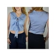 thumbnail image 2 of Gupgi Tie Front Tops for Women Striped Tank Top Sleeveless Ruffle Vest Summer Solid Color Crop Top, 2 of 8
