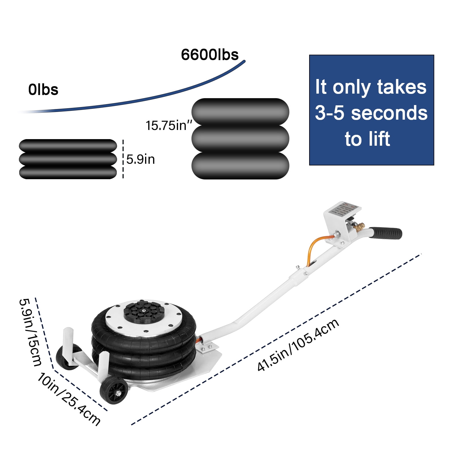 3T Round Handle AirBag Jack, White