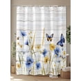 thumbnail image 4 of Retro Farmhouse Shower Curtain, Butterflies Floral Wheat Wooden Bathroom Decor Curtains Set with Hooks, Blue Yellow Waterproof Fabric Home Accessories， Stall 36 X 78 Inch, 4 of 6