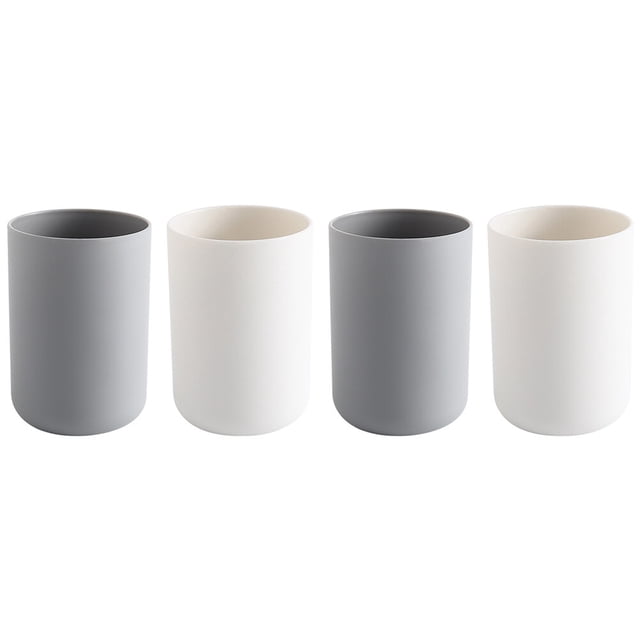 GOOHOCHY 4 vasos de 300 ml para cepillos de dientes y pasta de dientes, soporte para encimera de baño (gris y blanco cada uno, 2 unidades)