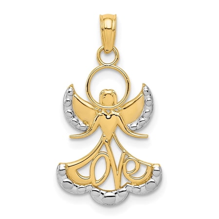 Diamond2Deal 10K Yellow Gold with Rhodium Angel Pendant for Women (L- 1.07 inch, W- 0.6 inch)