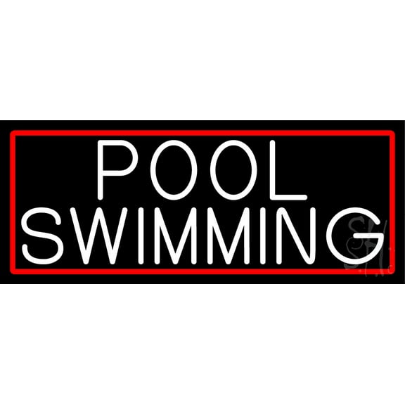 Pool Swimming With Red Border LED Neon Sign 10 x 24 - inches, Clear Edge Cut Acrylic Backing, with Dimmer - Bright and Premium built indoor LED Neon Sign for Bar decor.