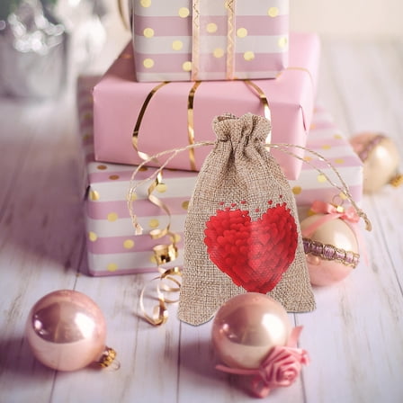 SOPOTUTU 6PCS Valentines Treat Bags Assorted Color Linen for Valentines Day Packaging