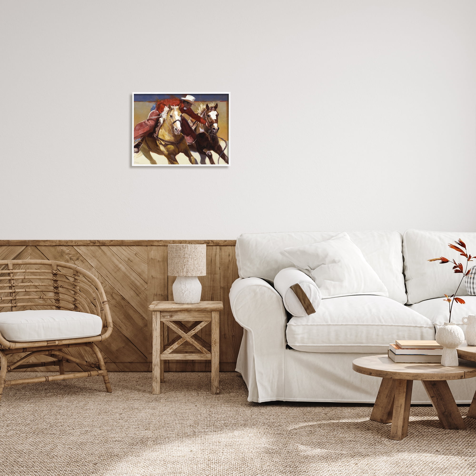 Stupell Industries Rodeo Cowboy Painting Animals & Insects Painting White Framed Art Print Wall Art, 20 x 16