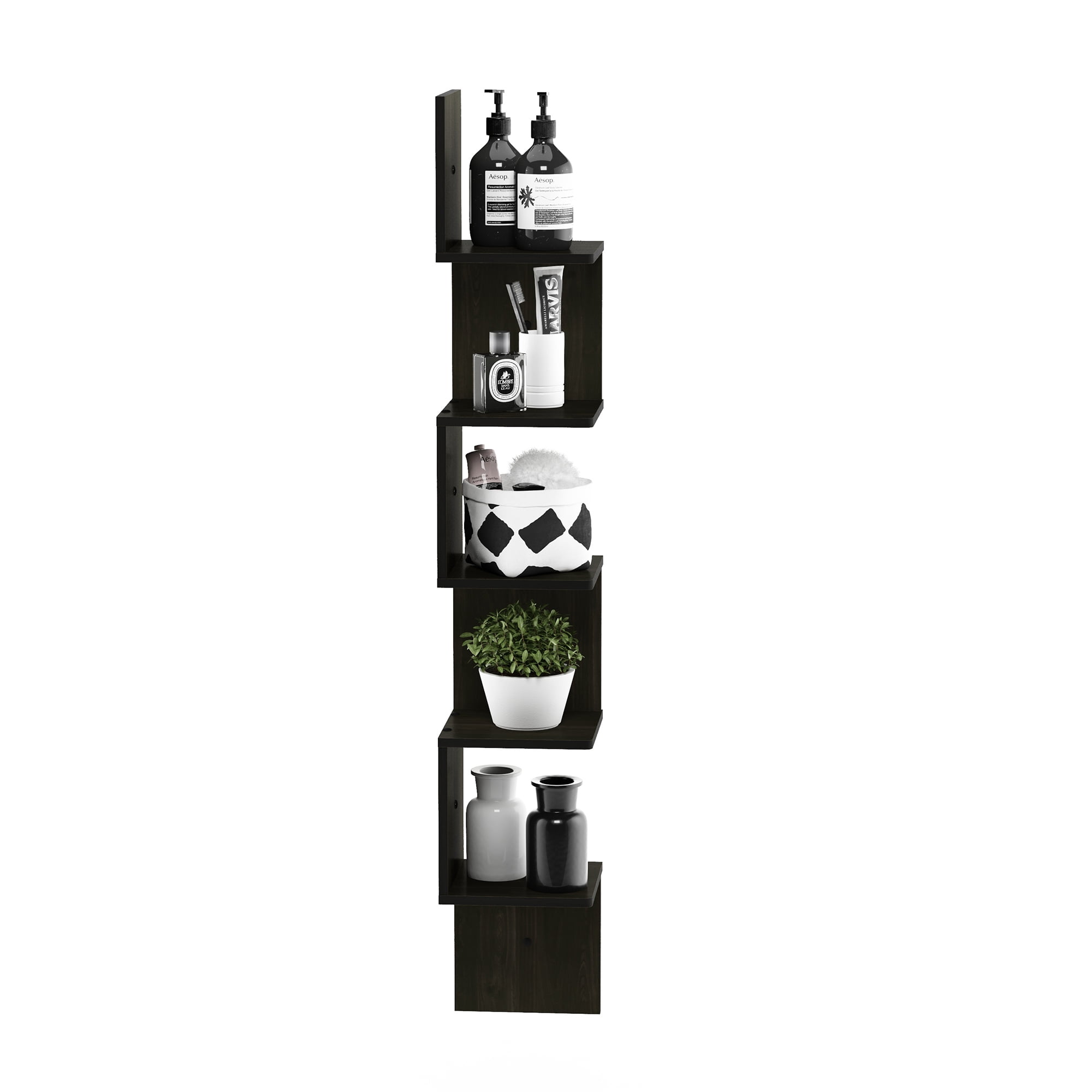 Furinno Rossi Contemporary 7.8" x 7.8" 5-Tier Espresso Floating Shelves
