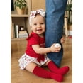 thumbnail image 4 of BemeyourBBs Newborn Baby Girl My First Baseball Season Outfits Letter Bow Print Short Sleeve Romper Ruffles Shorts Skirt Set Headband Socks 4Pcs Infant Girls Summer Clothes, 4 of 9