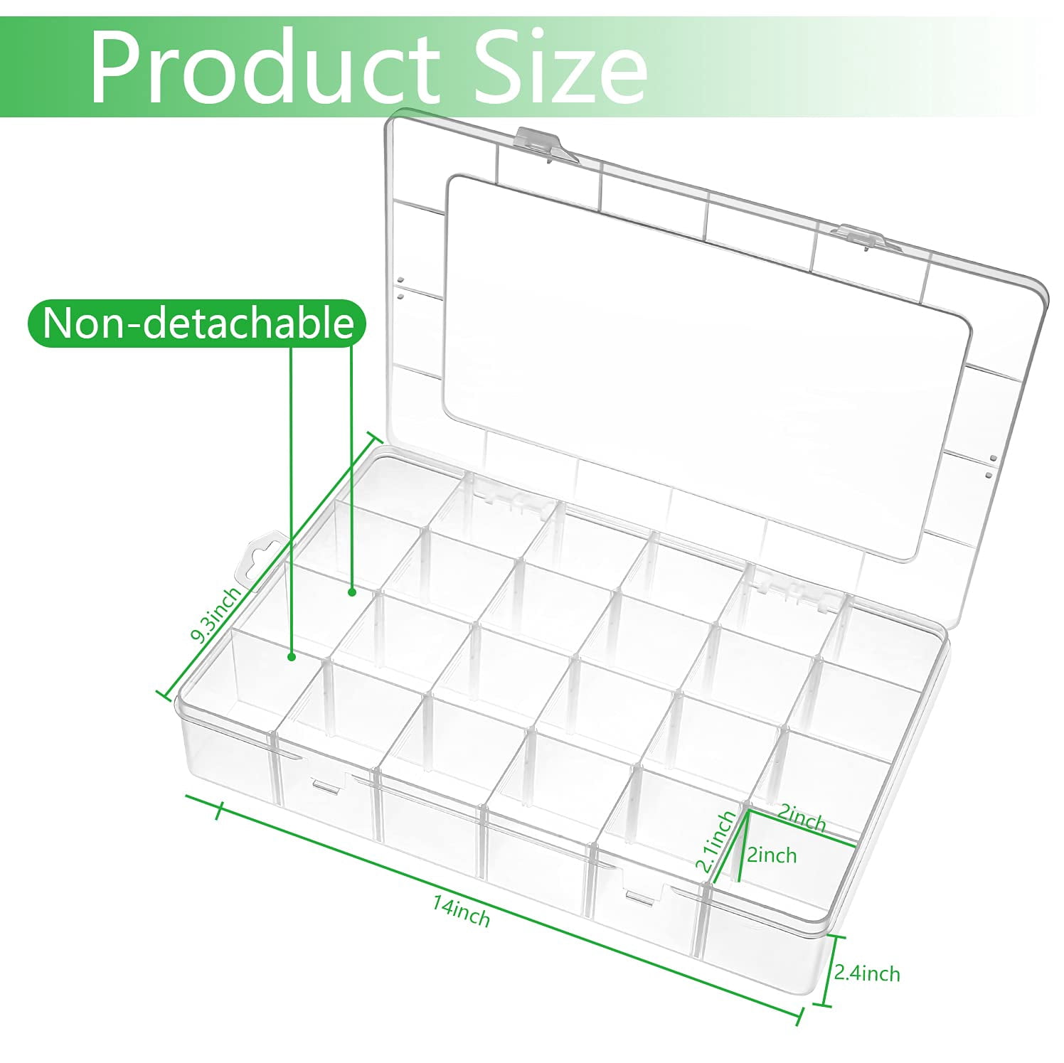 Large 24 Grids Plastic Organizer Box Adjustable Dividers Clear Storage For  Art Diy Crafts Washi Tapes Beads And Small Parts(2 Pack)