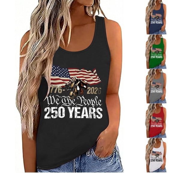 250th Anniversary Tank Top for Women 1776-2026 - We the People Vintage Eagle American Flag Scoop Neck Sleeveless Tee - Patriotic Independence Day Graphic Top Black L