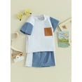 thumbnail image 2 of Bagilaanoe 2pcs Toddler Baby Boy Shorts Set Short Sleeve Contrast Color T Shirt Tops + Shorts 6M 12M 18M 24M 3T Kids Casual Summer Clothes, 2 of 8