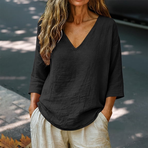 Womens Linen Tops Peasant Tops For Women Summer Linen Tops Cotton Boho Tops Gauze Tunic Tops For Women Lightweight Linen Blouses For Women Summer Blouses For Women Peasant Blouse Black L