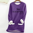 thumbnail image 2 of miqiqism Comfy Fleece Loungewear for Women Trendy Letter Print Pullover Tops Blouses Juniors Long Sleeve Crew Neck Sweatshirt with Pocket,Purple,XX-Large, 2 of 4
