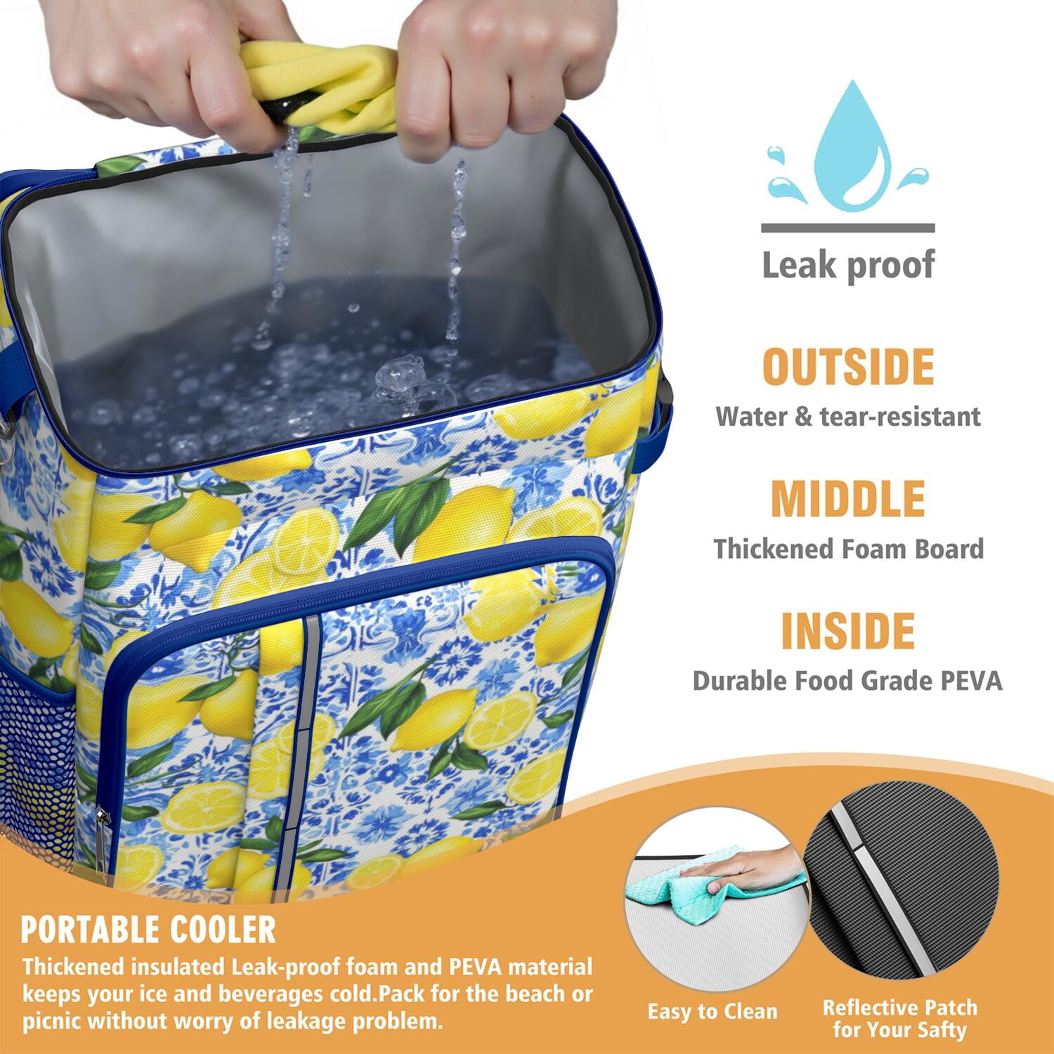 Travel Cooler Bag - Lemon Camping Beer Cooler Backpack with Bottle Opener- Waterproof Insulated Picnic Backpacks - Cooler Bag for Beach