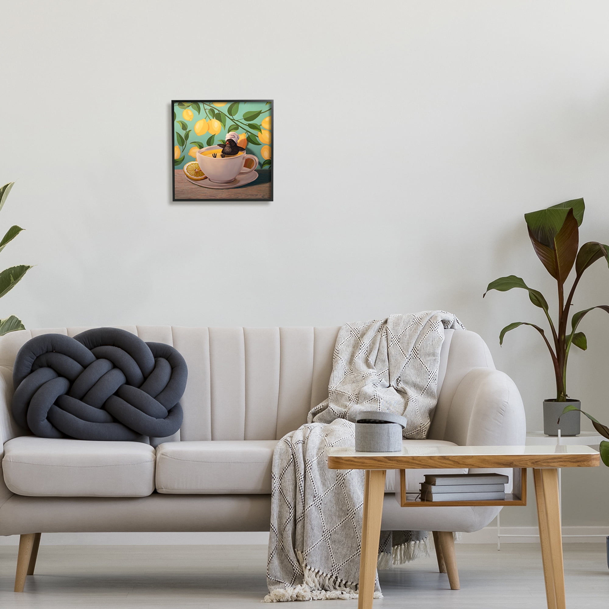 Stupell Industries Bird Bathing Lemon Tea Animals & Insects Painting Black Framed Art Print Wall Art, 12 x 12