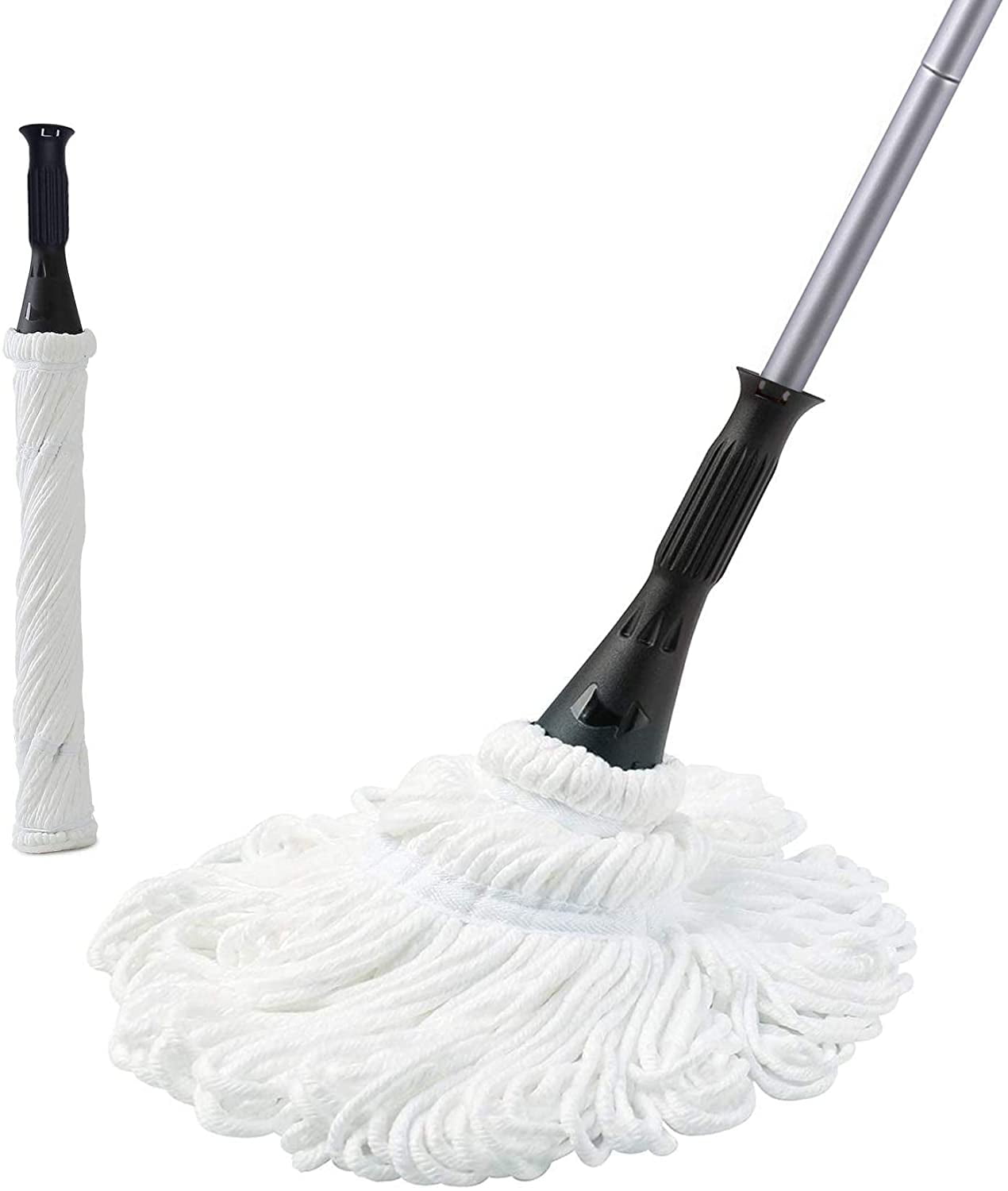 Eyliden Twist Mop with 2 Reusable Heads, 57.5 inch Long Handle, Wet Mops for Floor Cleaning, Commercial Household Clean Hardwood, Vinyl, Tile, and More (Silver)