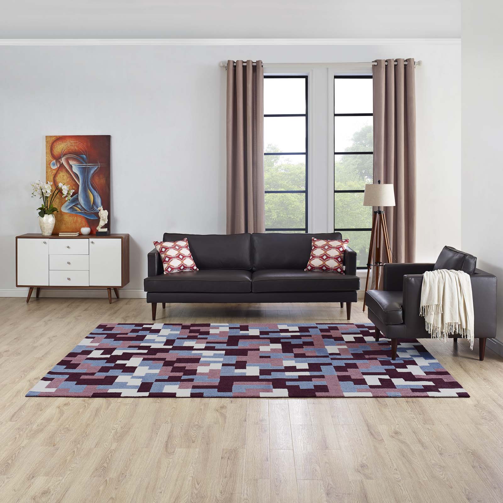 Modway Andela Interlocking Block Mosaic 8x10 Area Rug in Multicolored