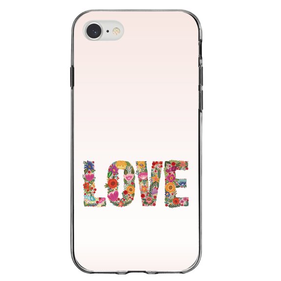 DistinctInk Clear Shockproof Hybrid Case for iPhone 7 8 SE (2020 Model) 4.7" Screen TPU Bumper Acrylic Back Tempered Glass Screen Protector - Spring Collection - Floral LOVE Flowers
