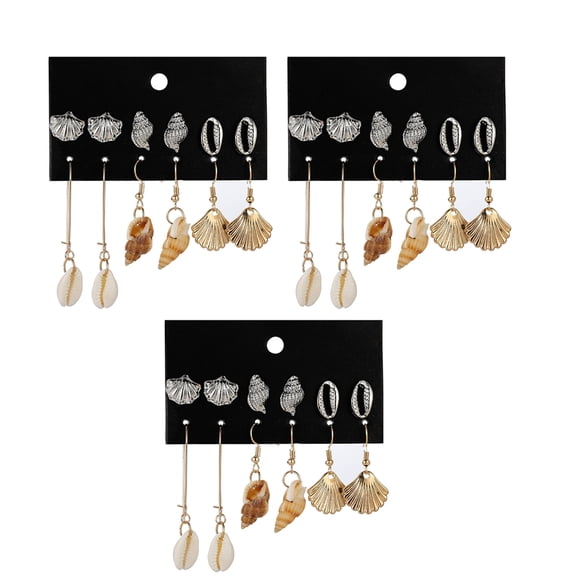CIMAXIC hawaiian 12 Pairs Hawaiian Style Earbobs Shell Earrings Stud Conch Earrings Bohemia Jewelry Fashion Dangler Decor for Lady Girl,0.55"X0.35"X0.2"