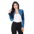 thumbnail image 4 of Fashion Secrets Women`s Collarless Open Front Velvet Bolero Shrug Cardigan Cropped Jacket (XXX Large, Denim Blue), 4 of 6