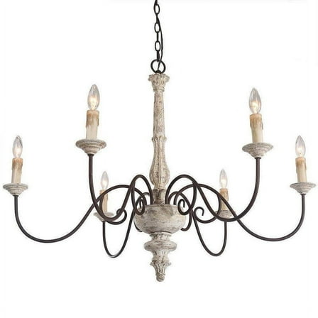 LNC 6-Light Bronze French Country Wood Chandelier Lighting Fixtures for Dining Room, Off-White