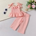 thumbnail image 2 of Coerni Toddler Baby Girl 2Pcs Summer Clothes Set Cold Shoulder Knit Ribbed Tops Solid Colour Straight Leg Pants Outfits, 2 of 9