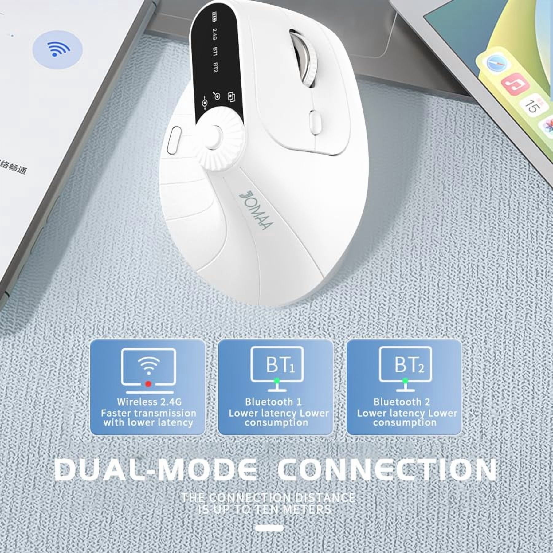 Jomaa Vertical Mouse Rechargeable Bluetooth 2.4G Wireless Mouse With Multi-fucntion Adjustment Knob, Zoom in/out, Windows Switch, Horizontal Pull Bar