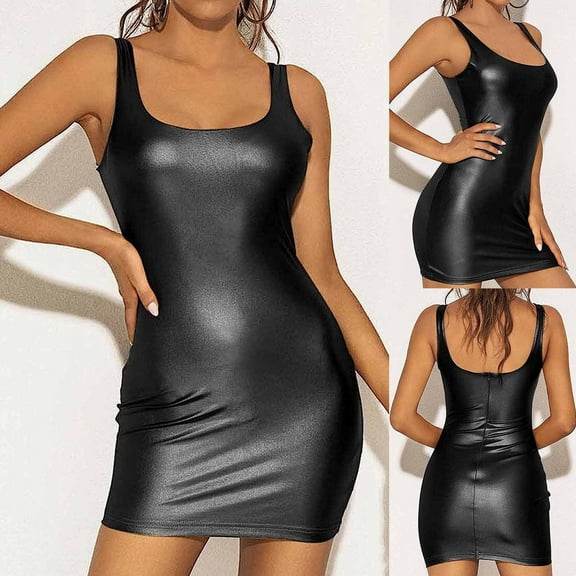 Tqcoqu Sexy Women Imitation Patent Leather Leather Back Zipper Dress Sexy Lingerie Skirt