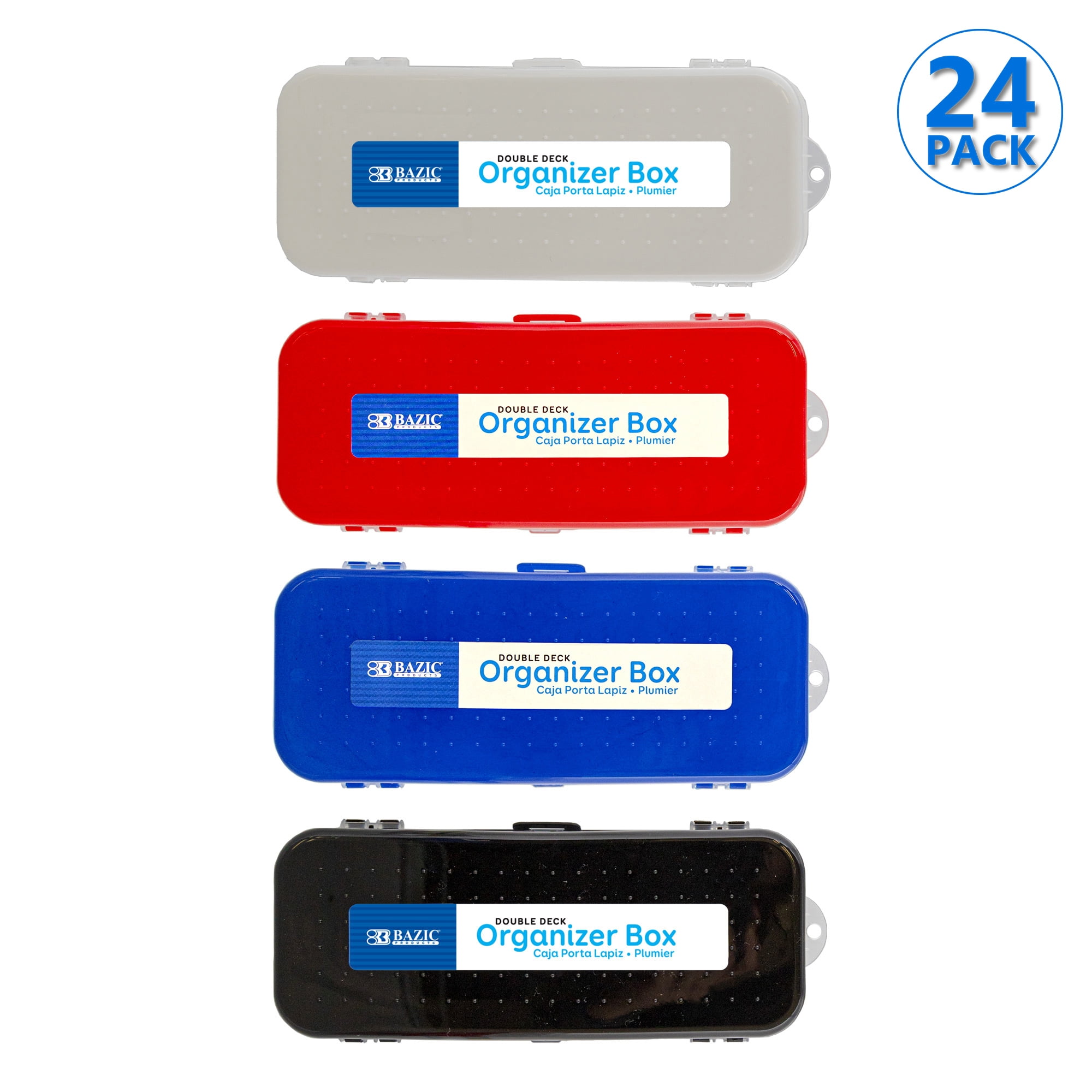 BAZIC Plastic Pencil Case 8" Double Deck Utility Storage Box Assorted Color Organizer 4 Pack - View #4
