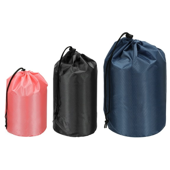Uxcell Stuff Sacks, Waterproof Outdoor Storage Sack Portable Drawstring Dust Flap Bag for Camping Pink/Black/Blue