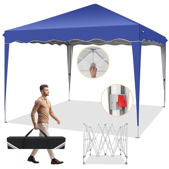 COBIZI 10x10 Ez Pop Up Canopy Tent, Commercial Instant Gazebo Tents for Parties, Waterproof Adjustable Outdoor Patio Backyard Canopy Party Tent, Dark Blue