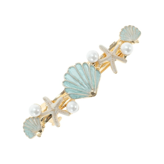 Unique Bargains 1 Pc Shell Starfish French Barrette Hair Clips Hairdo Clip for Home Blue