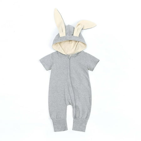 

KONBECA Baby Boys Girls Rompers Infants Pure Cotton Coverall Toddler Newborn Baby Bodysuit Rabbit Ears Hooded Short-sleeved Trousers Romper Jumpsuit Outfits (0-18 Months)