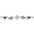 thumbnail image 2 of Gem Stone King 925 Silver and 10K Yellow Gold Lab Grown Diamond, Blue Tanzanite and London Blue Topaz Bracelet for Women | 1.69 Cttw | Gemstone April Birthstone | Oval 6X4MM | Fully Adjustable 9 inch, 2 of 3