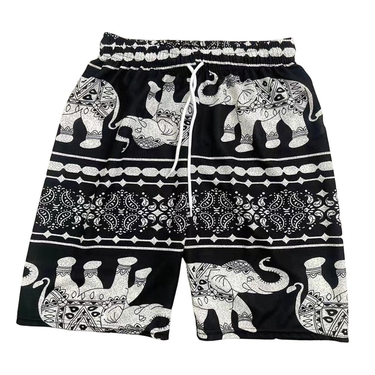 Mens Womens Beach Shorts Fashion Drawstring Baggy Elephant Printed