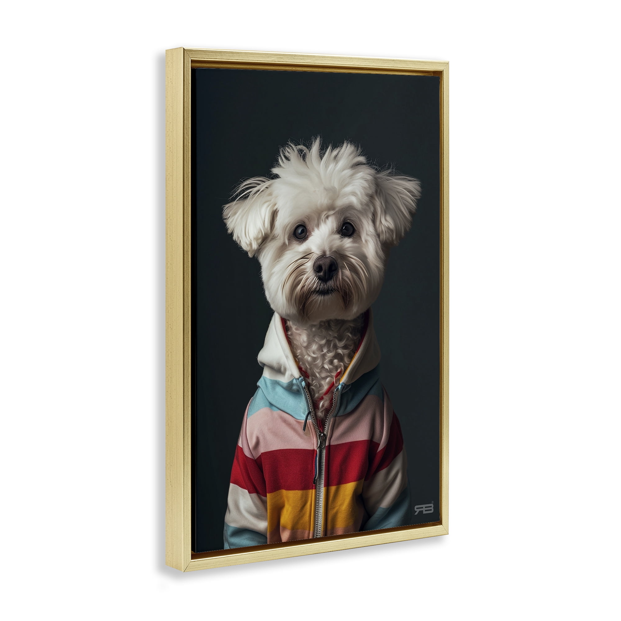 Stupell Industries Terrier Dog with Windbreaker Animals & Insects Painting Gold Floater Framed Canvas Art Print Wall Art, 17 x 25