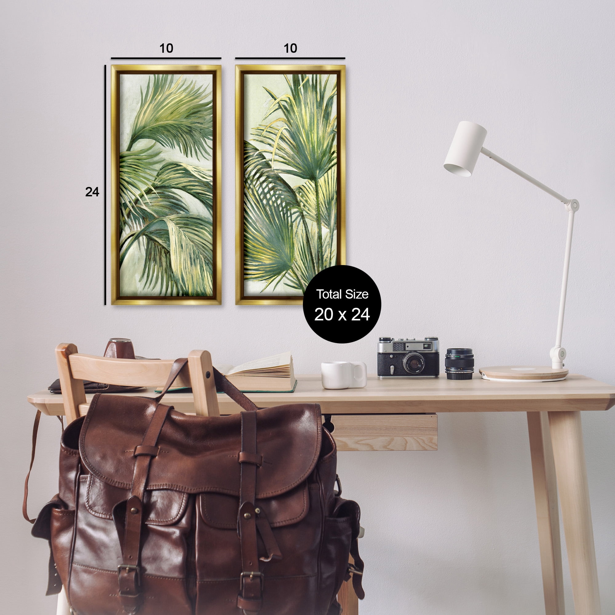 Stupell Industries Swaying Green Palms Botanical & Floral Painting Gold Floater Framed Canvas Art Print Wall Art, 11 x 25, Set of 2