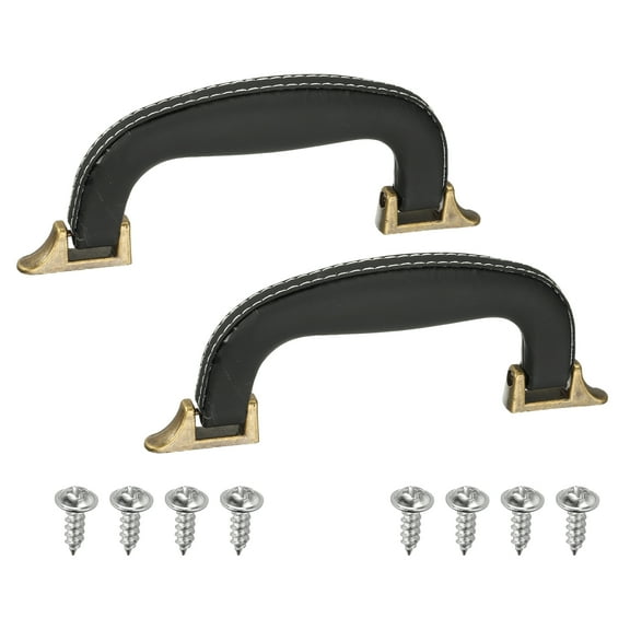 Uxcell Leather Luggage Handle, Replacement Strap Handle for Handbag Black, Bronze 2 Count
