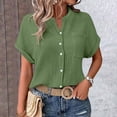 thumbnail image 2 of MLQIDK Ladies Short Sleeve Button Down Shirt Classic Collared Professional Office Wear Breathable Business Attire Loose Work Blouse Versatile Casual Army Green XL, 2 of 6