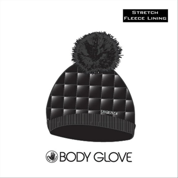 Body Glove Shiny Quilted Pom Pom Hat-ONYX