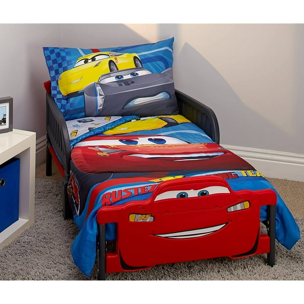 Disney Cars Rusteze Racing Team 4 Piece Toddler Bedding Set, Blue/Red