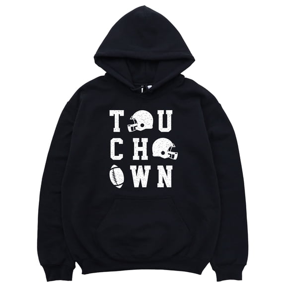 Touchdown Football Hoodie Distressed Game Day Tailgate Pullover Sweatshirt, Black, M