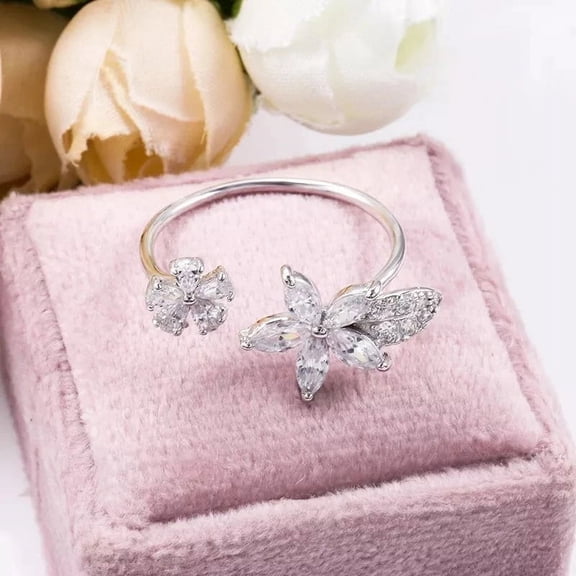 Bow Jewel White Gold Over 14K Silver Diamond Ring - Marquise Cut Excellent 1.4 Ct Diamond Ring For Her - Flower Diamond Rings for Women's - Trillion and Marquise Floral Diamond Rings for Women's