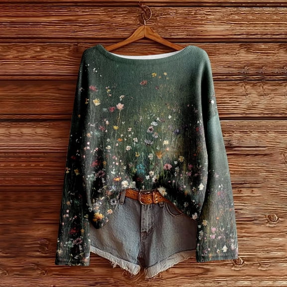 LINGLANG Womens Tops Trendy Style Long Sleeve Graphic T Shirt Loose Fit Casual Comfortable Soft Blouse Top Daily Wear Under $5