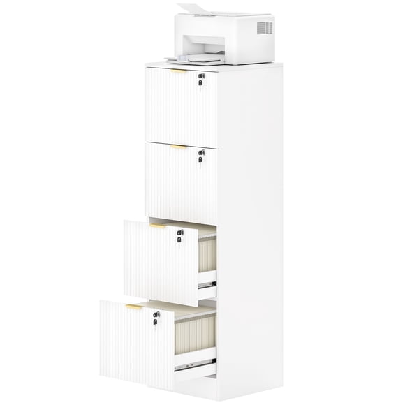 Lockable White Filing Cabinet with 4 Drawers - Compact Office Storage for A4/Letter Files, Printer Stand & Secure Home Workspace Solution - 15.7" x 15.7" x 51.6"